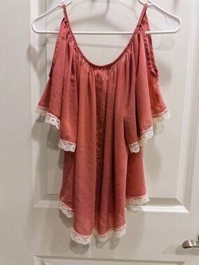 Love Squared Cold Shoulder / Off the Shoulder Rose Blouse